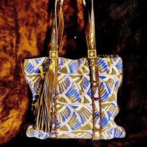 Tory Burch Vintage Sawla Canvas & Suede Tote Bag
